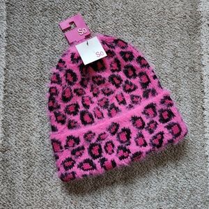 SO Leopard Print Eyelash Beanie